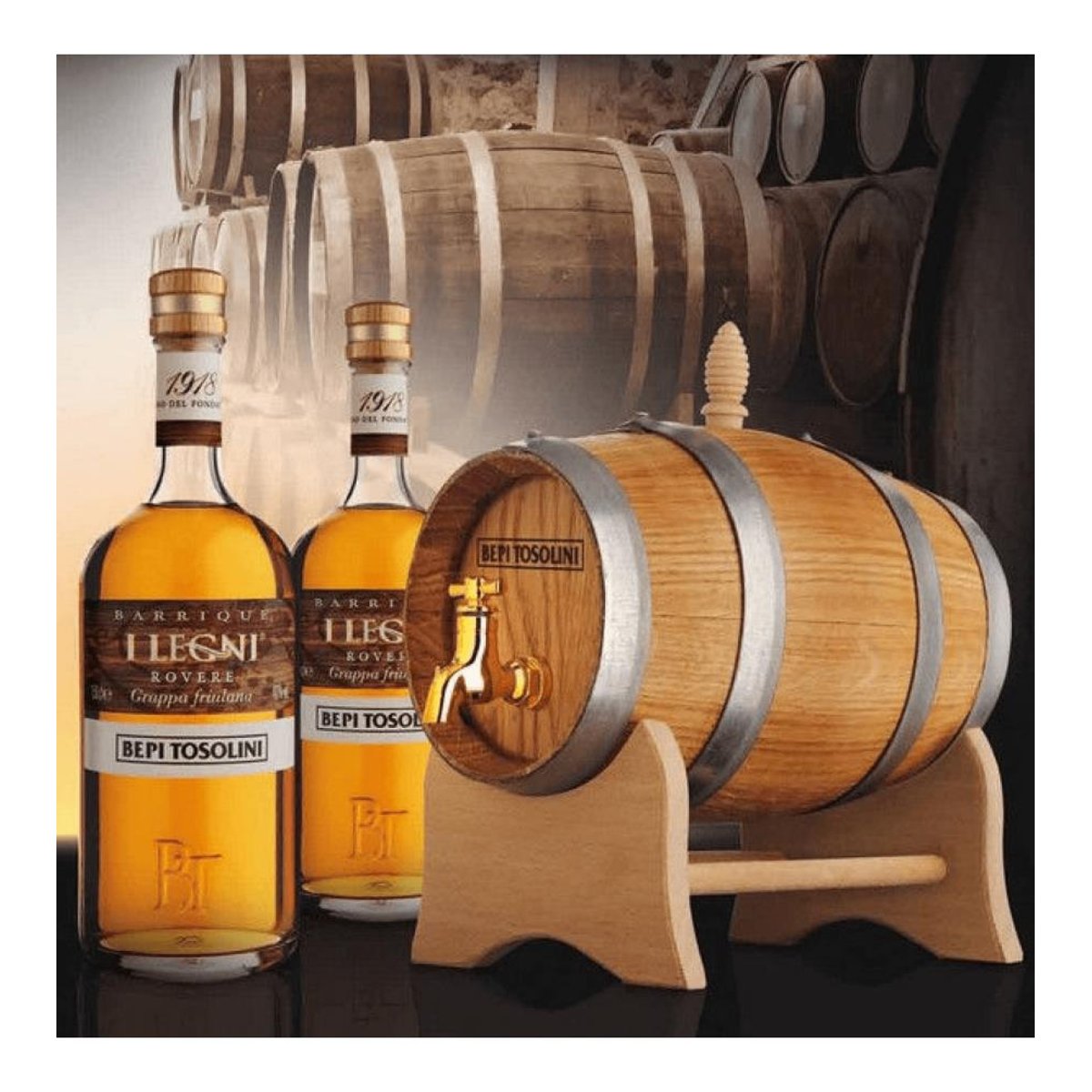 Bepi Tosolini Grappa I Legni 42% vol. Kit Botte 1,40 ltr.