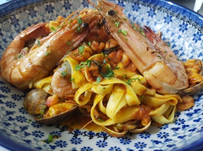 Tagliatelle Gamberoni in Pomodore